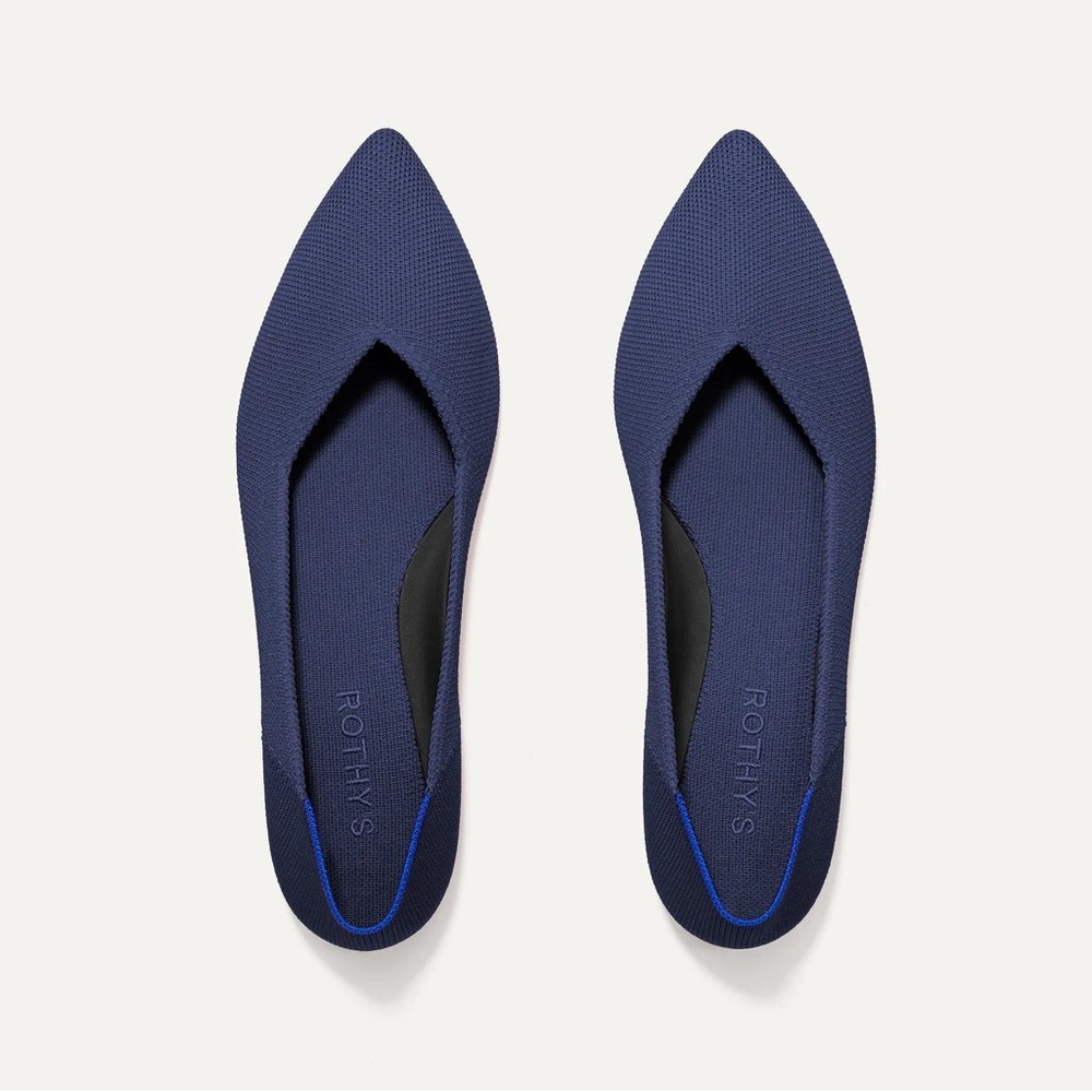 Rothy's Point II Navy Pointed Knit Flat - Womens - 8